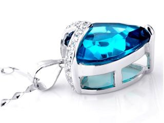Mabella 10.84 CTW Heart Shaped Created Blue Topaz Pendant in Sterling Silver w/ 18" Necklace
