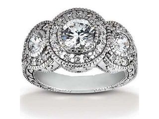 1.50CT Vintage Diamond 3 Stone Antique Hand Engraved Filigree Engagement Ring