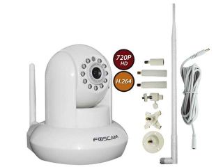 Foscam FI9821W V2 1 Pack (White) with Heavy Duty 7 Piece Adjustable Bracket, 9dbi Antenna Booster and 10ft Power Extension