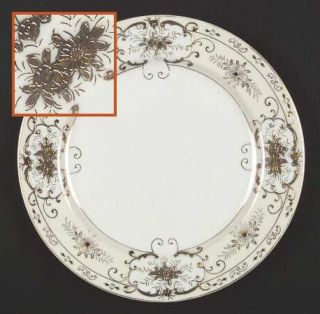 Kongo Kon1 Dinner Plate, Fine China Dinnerware   Gold Design, Cream & White