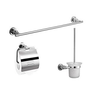 Bath Accessory Set, 3 Piece Contemporary Chrome Finish Stainless Steel Hardware Set