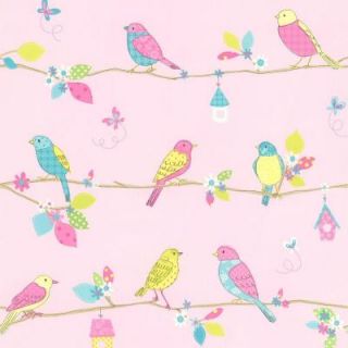 8 in. W x 10 in. H Social Birdie Pink Quilted Birds Wallpaper Sample 443 90501SAM