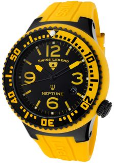 Swiss Legend 21848P BB 01 YBL  Watches,Mens Neptune Black Dial Black IP SS and Yellow Silicone Case Yellow Silicone, Casual Swiss Legend Quartz Watches