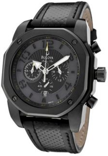 Bulova 98B151  Watches,Mens Marine Star Chronograph Black Textured/Grey Dial Black Perforated Leather, Chronograph Bulova Quartz Watches