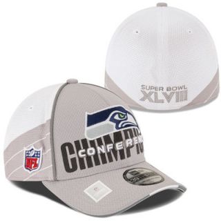 New Era Seattle Seahawks 2013 NFC Champions Trophy Collection 39THIRTY Flex Hat   White/Gray
