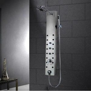 Ariel Bath AED 9054B Shower Panel with 16 Body Massage Jets, Hand Held and Rainfall Shower Heads   Stainless Steel   48"