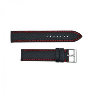 Hadley Roma 22mm High Performance Carbon Fiber Style Black Red Leather