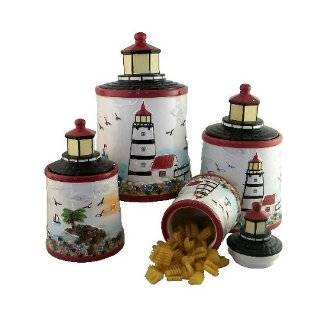    Light House Ceramic 3 D Canisters Set of 4 Jar