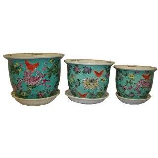 Porcelain pots / planters set of 3   hand painted porcelain 