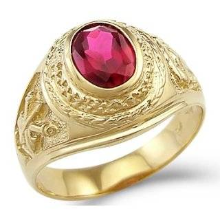  New 14k Solid Yellow Gold Mexican Red Ruby CZ Mens Ring Jewelry