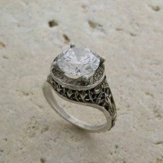 14K White Gold Art Deco Antique Style CZ Ring or Ring Setting