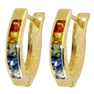    14k Solid Gold Multi colored Sapphire Huggie Earrings Jewelry