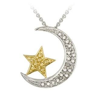   Sterling Silver Diamond Accented Moon and Star Pendant Necklace
