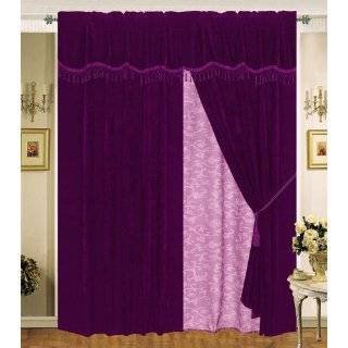 Velvet Purple/Plum Curtain Set w/ Valance/Sheer/Tassels