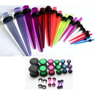 36pc Ear Stretching Kit Neon Color Plugs and UV Tapers 00g 0g 2g 4g 6g 