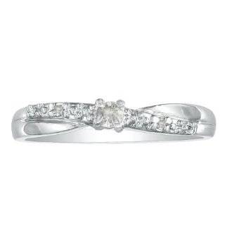 10K White Gold Diamond Promise Ring, Crossover Style Band ( sizes 4 